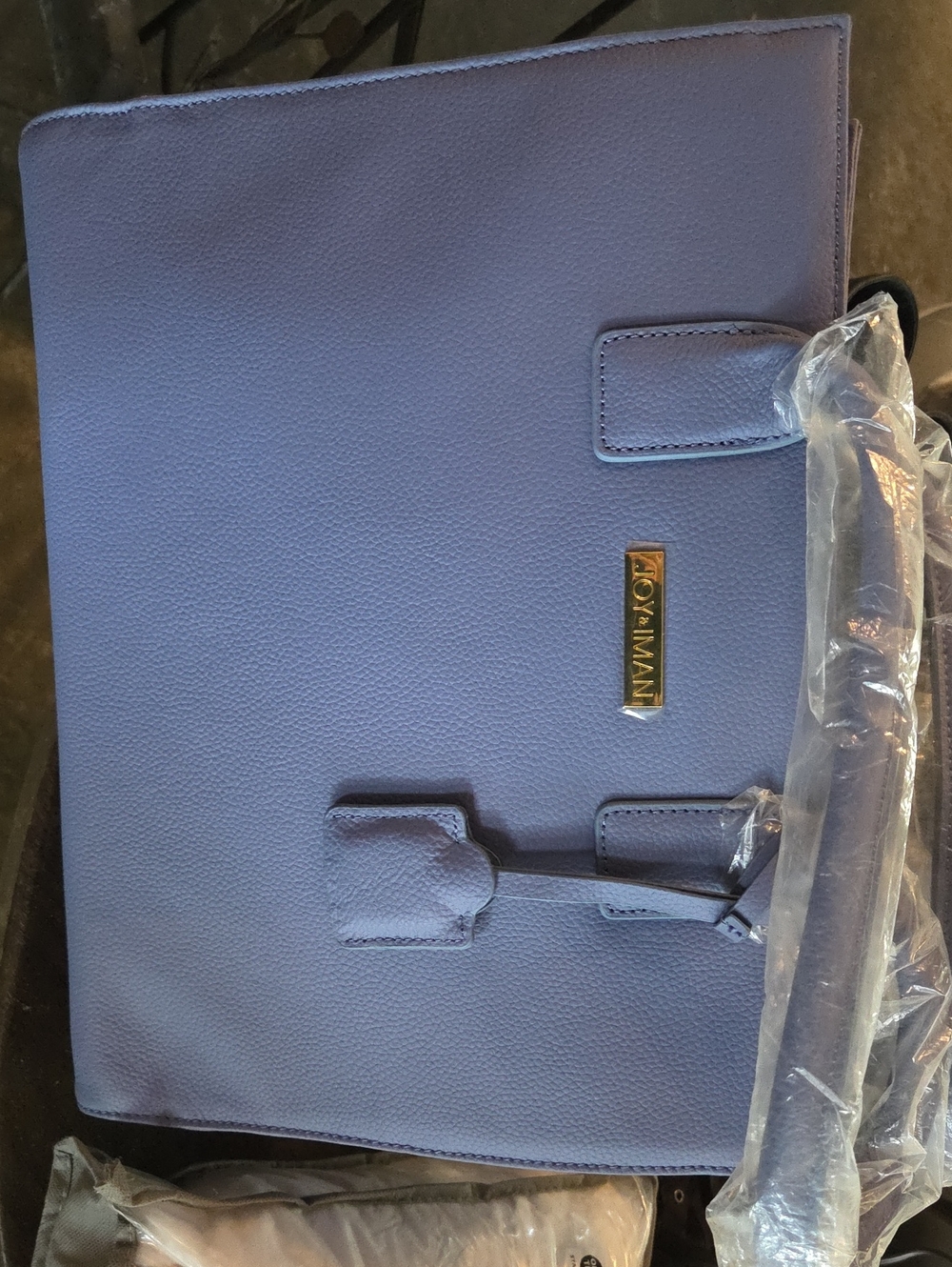 Joy & Iman Lilac Pebbled Tote with Gold Logo